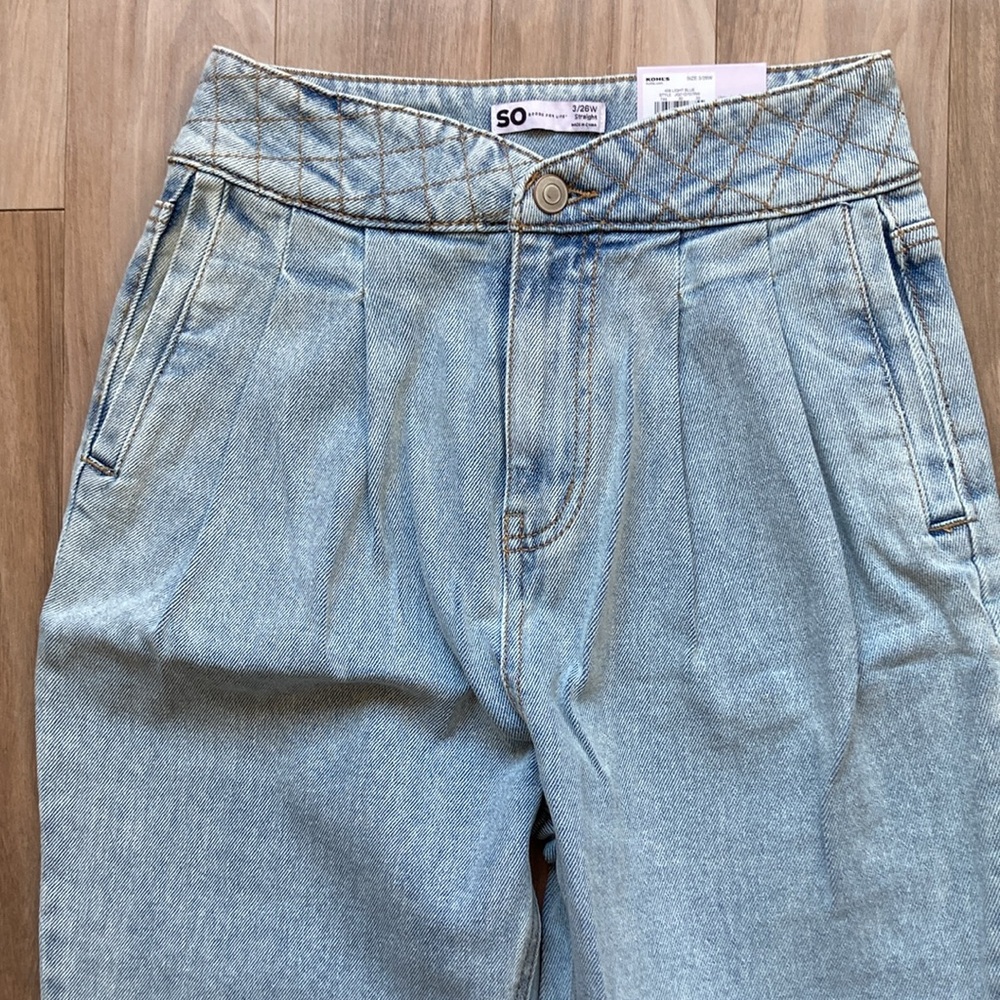 So Super high rise straight woven denim jean pant quilted design waistband 3 26 - Picture 9 of 17